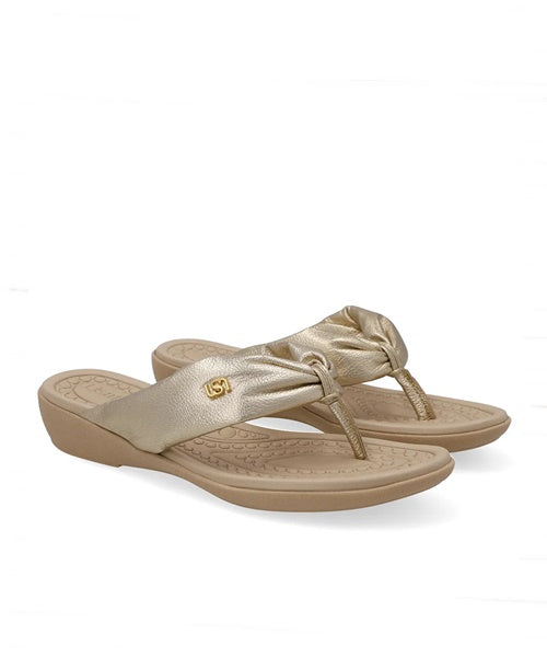 Chinelo Em Couro Dourado Com Tira Larga