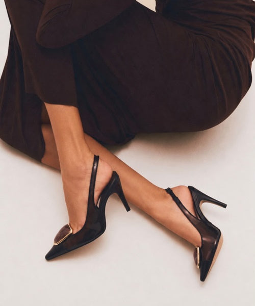 Scarpin Slingback Vinil Preto