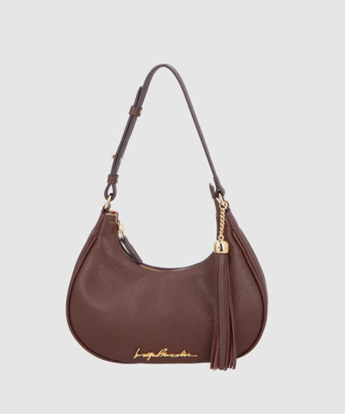 Bolsa Pequena Meia Lua em Couro Coffee
