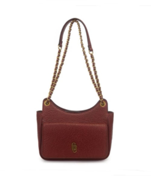 Bolsa Transversal Média com Bolso Frontal e Alça Corrente Vinho