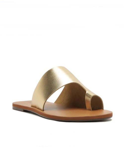 Rasteira Lisa Couro Dourada