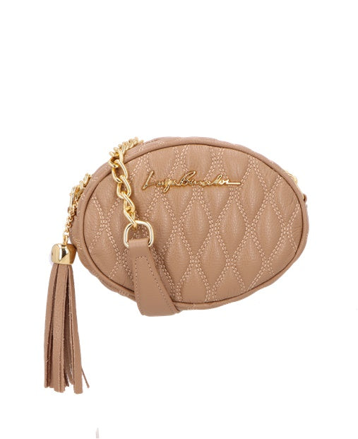 Bolsa Redonda Pequena em Couro Nude