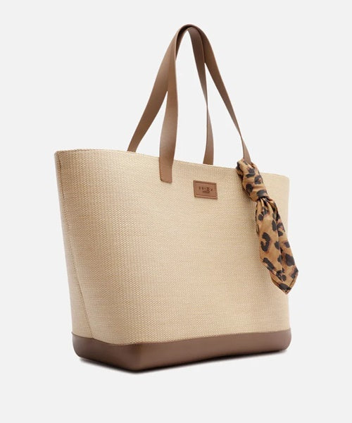 Bolsa Shopping Marrom Tramada Grande Lenço