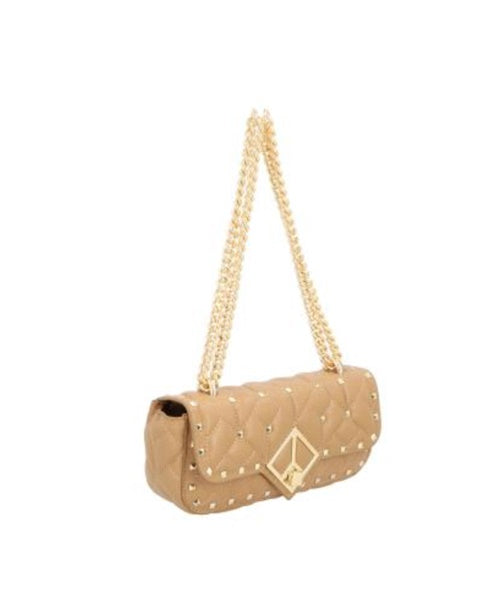 Bolsa Média com Aplicações Dourado Couro Argila