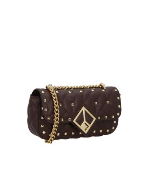 Bolsa Média com Aplicações Dourado Couro Coffee