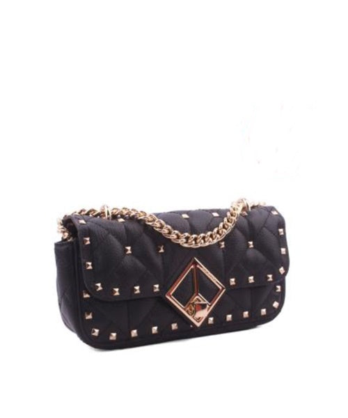 Bolsa Média com Aplicações  Dourado Couro Preto
