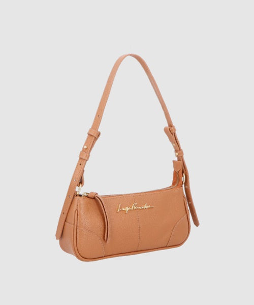 Bolsa Baguete em Couro Caramelo com Alça Regulável Pequena