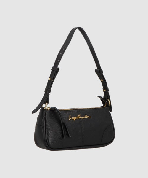Bolsa Baguete em Couro Preto com Alça Regulável Pequena