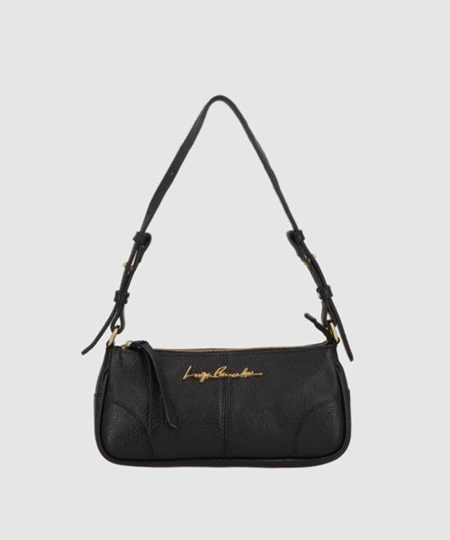 Bolsa Baguete em Couro Preto com Alça Regulável Pequena