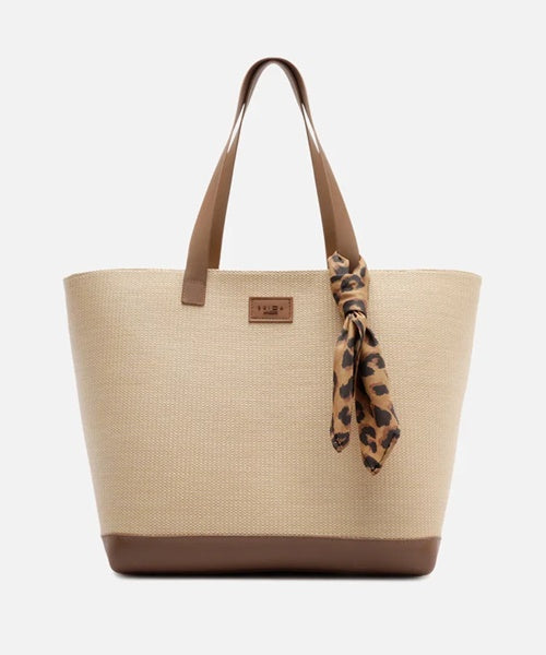 Bolsa Shopping Marrom Tramada Grande Lenço