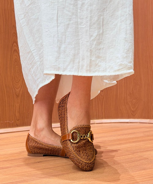 Mocassim Fivela Tressê Caramelo