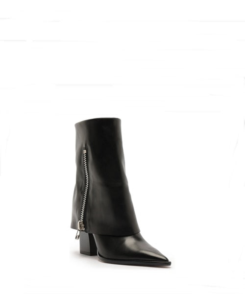 Bota Preta Couro Cano Médio Capa Zíper - Arezzo