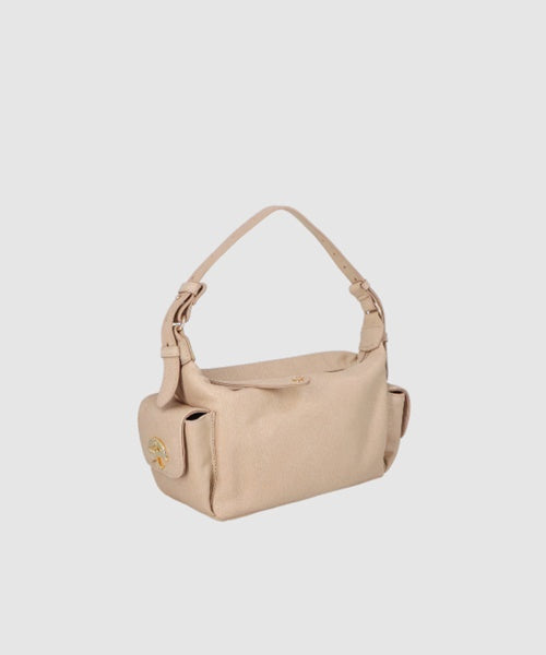 Bolsa Pequena Utilitária em Couro Estonado Bege Nata