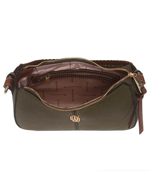 Bolsa Transversal Media Bicolor Com Alca Trancada Oliva