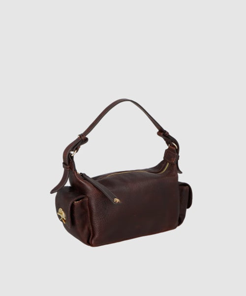 Bolsa Pequena Utilitária em Couro Estonado Café