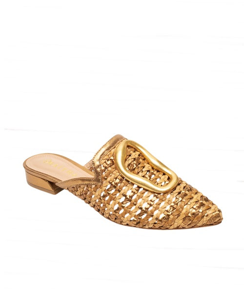 Mule Dourado Bico Fino Dourado