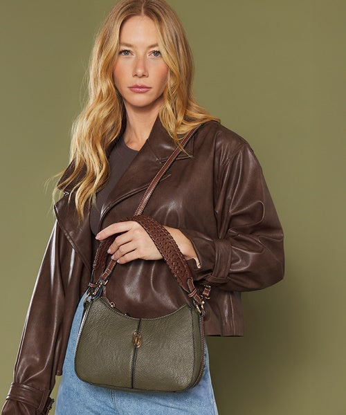 Bolsa Transversal Media Bicolor Com Alca Trancada Oliva