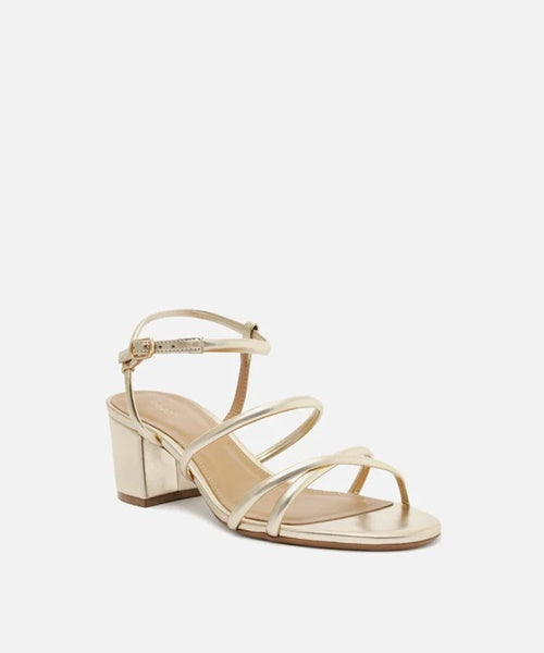 Sandália Metalizada Dourada Salto Bloco