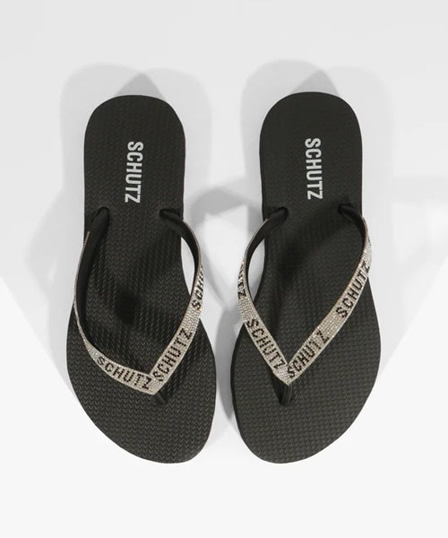 Chinelo Preto com Tiras de Strass