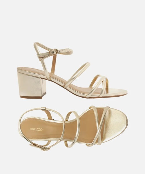 Sandália Metalizada Dourada Salto Bloco