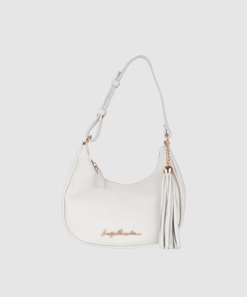 Bolsa Baguete Meia Lua em Couro Off White Pequena