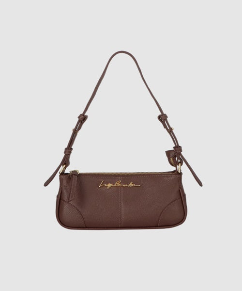Bolsa Baguete em Couro Marrom Café com Alça Regulável Pequena