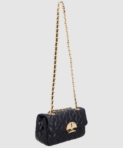 Bolsa Pequena Acolchoada em Couro Preto