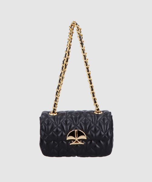 Bolsa Pequena Acolchoada em Couro Preto