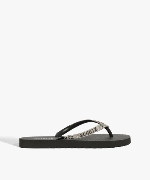 Chinelo Preto com Tiras de Strass