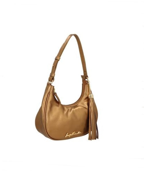 Bolsa Baguete Meia Lua em Couro Ouro Velho Pequena