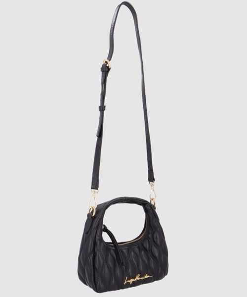 Bolsa Hobo em Couro Matelassê Preto Pequena