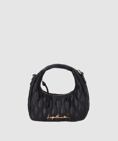 Bolsa Hobo em Couro Matelassê Preto Pequena