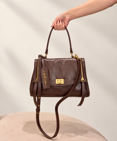 Bolsa Pequena em Couro Marrom Café com Alça Tiracolo