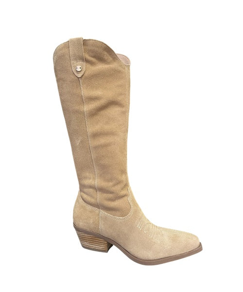 - Bota Cano Longo Couro Camurça Nude - Bottero *
