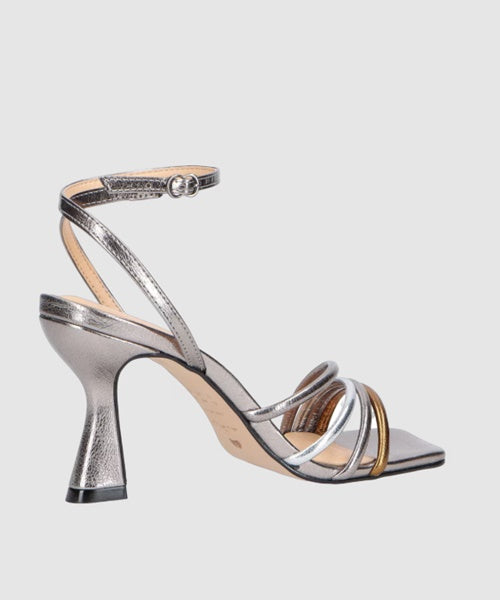 Sandália Salto Arquitetônico Tiras Ônix