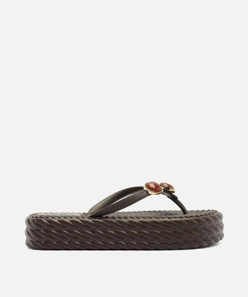 Sandália Marrom Flatform Marrocos Mid Flip Flop Pedra