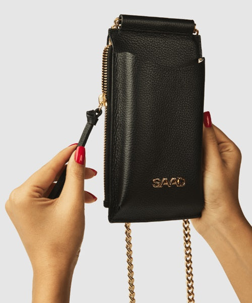 Mini Bolsa Celular em Couro Preto