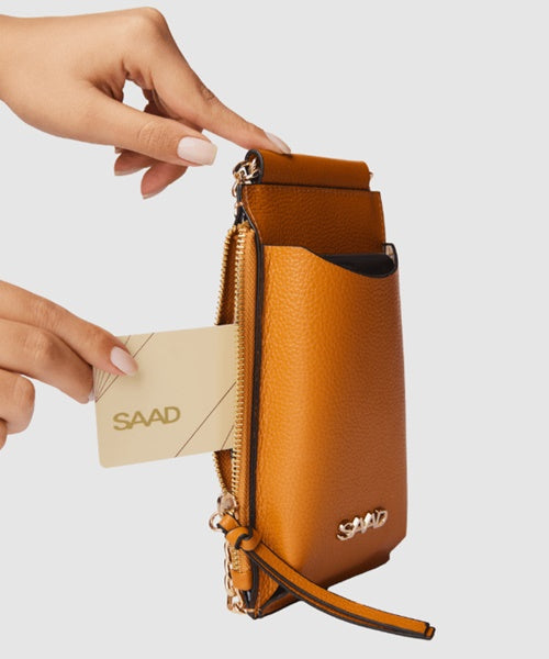 Mini Bolsa para Celular em Couro Mel
