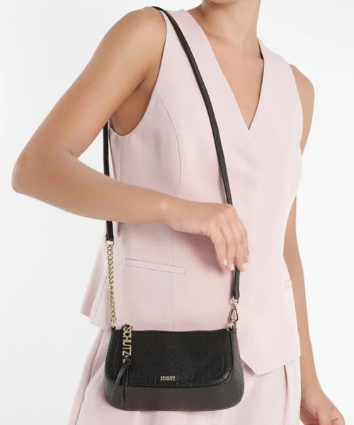 Bolsa Tiracolo Tina Pequena Croco Preta