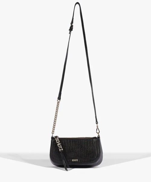 Bolsa Tiracolo Tina Pequena Croco Preta