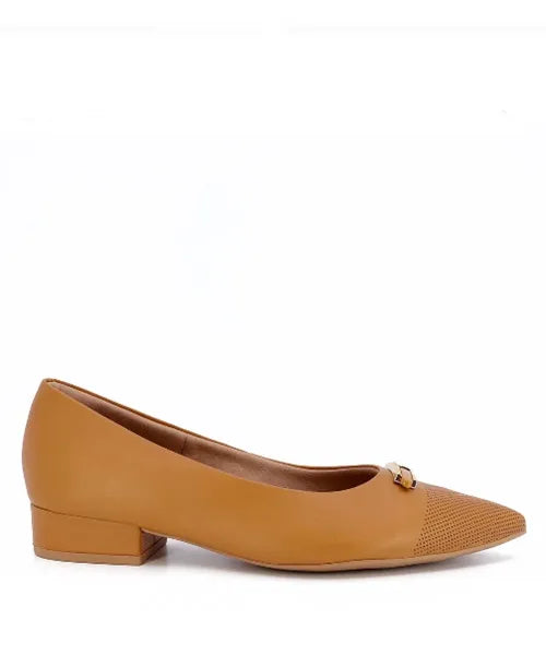 Scarpin Couro Marrom Detalhe Laser Bico -