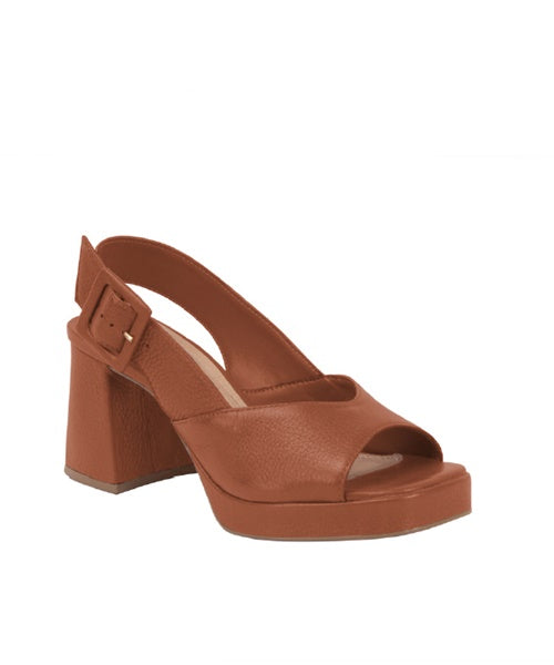 Sandália Salto Couro Caramelo -