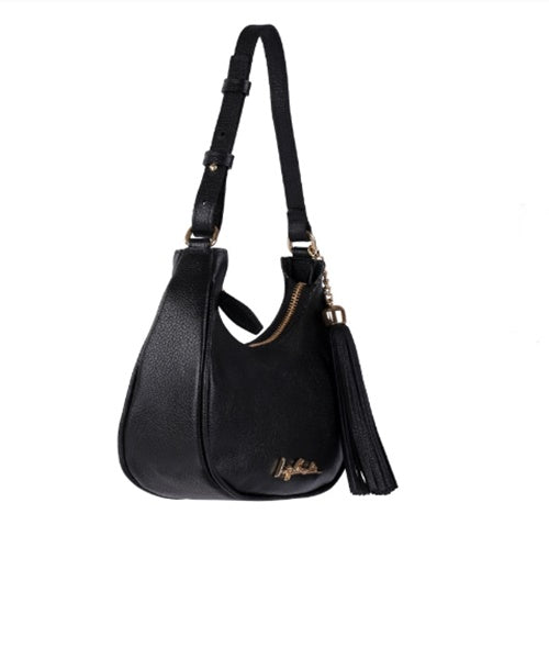 Bolsa Baguete Meia Lua em Couro Preto Pequena