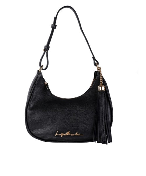 Bolsa Baguete Meia Lua em Couro Preto Pequena