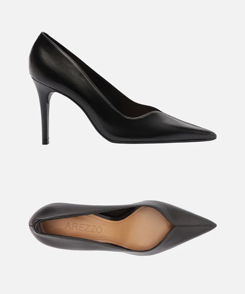 Scarpin Preto Couro Salto Médio Fino Detalhe