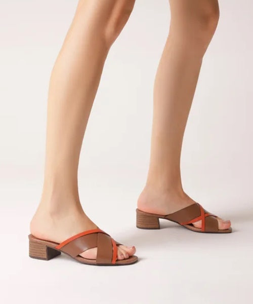 Tamanco Tiras Cruzadas Couro Marrom