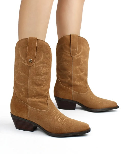 Bota Western Couro Camurça Castanho