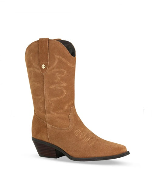 Bota Western Couro Camurça Castanho