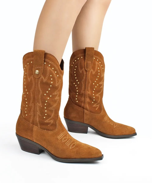 Bota Western Couro Camurça Castanho - Bottero