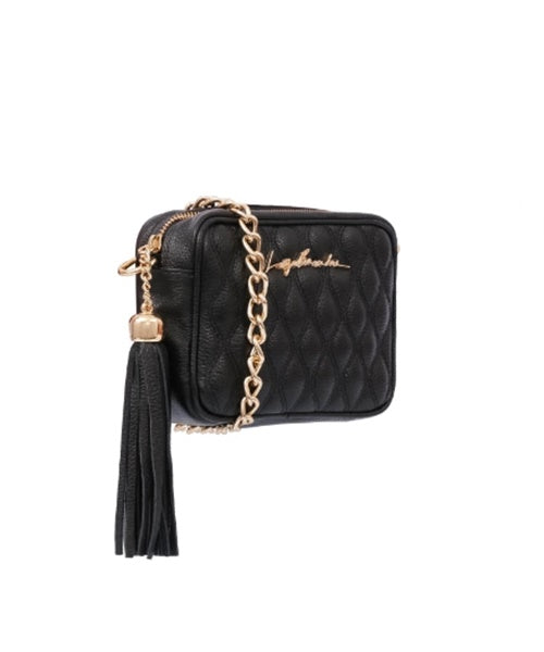 Bolsa Clássica em Couro Preto e Alça de Correntes Pequena